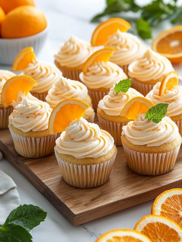 Fresh Citrus Cupcakes on Wooden Tray