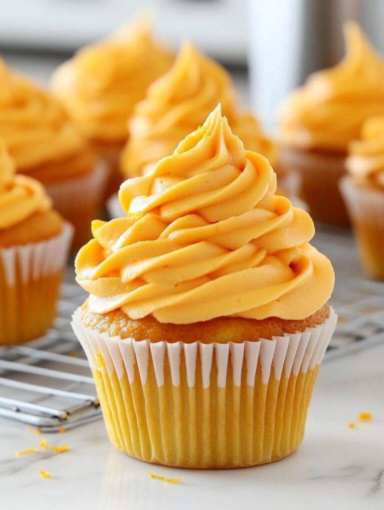 Freshly Piped Orange Frosting Cupcake