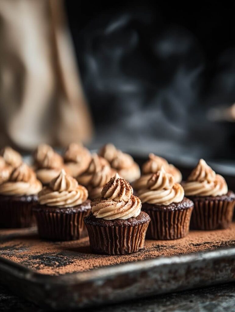 Full Tray of Freshly Baked Chocolate Peanut Butter Cupcakes