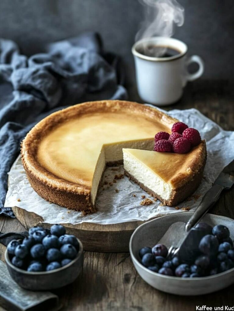 Golden Baked Cheesecake with Berries and Coffee