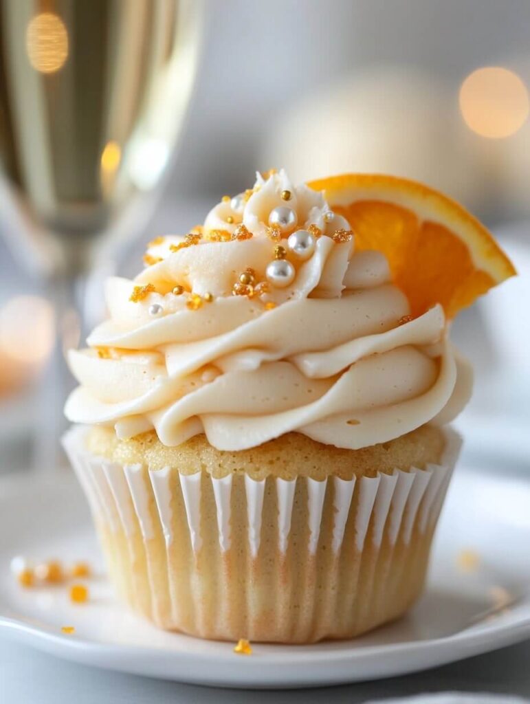 Golden Mimosa Cupcake with Citrus Garnish