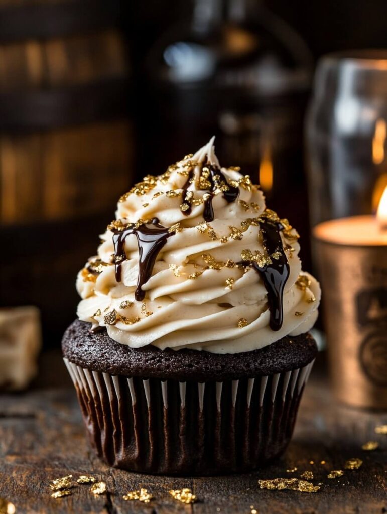 Golden whiskey-infused chocolate cupcake