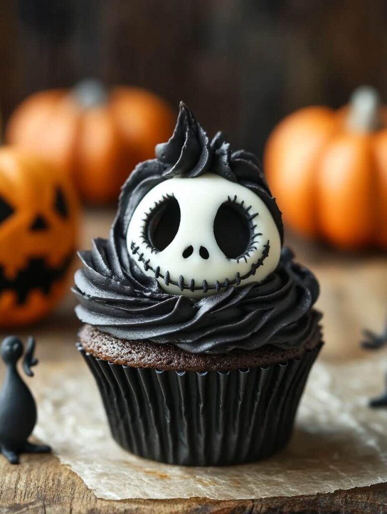 Gothic Jack Skellington Cupcake with Black Frosting