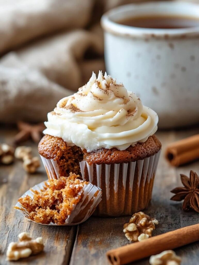 Half-Eaten Carrot Cupcake with Creamy Frosting