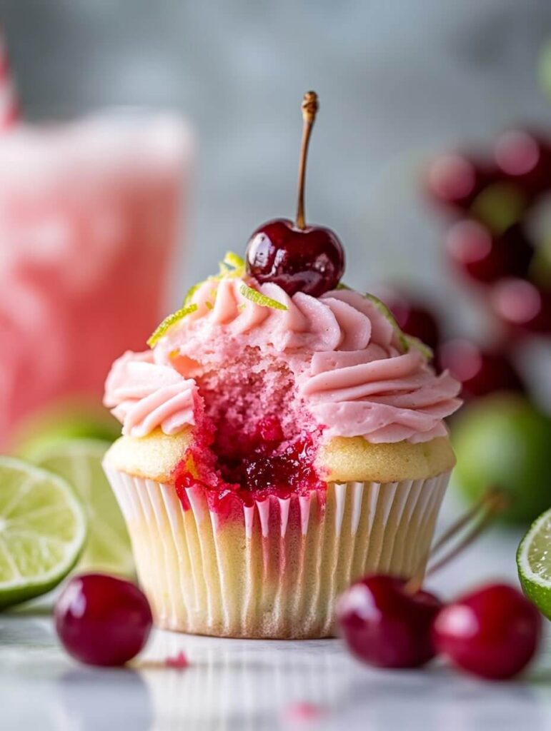 Half-Eaten Cherry Limeade Cupcake with Filling