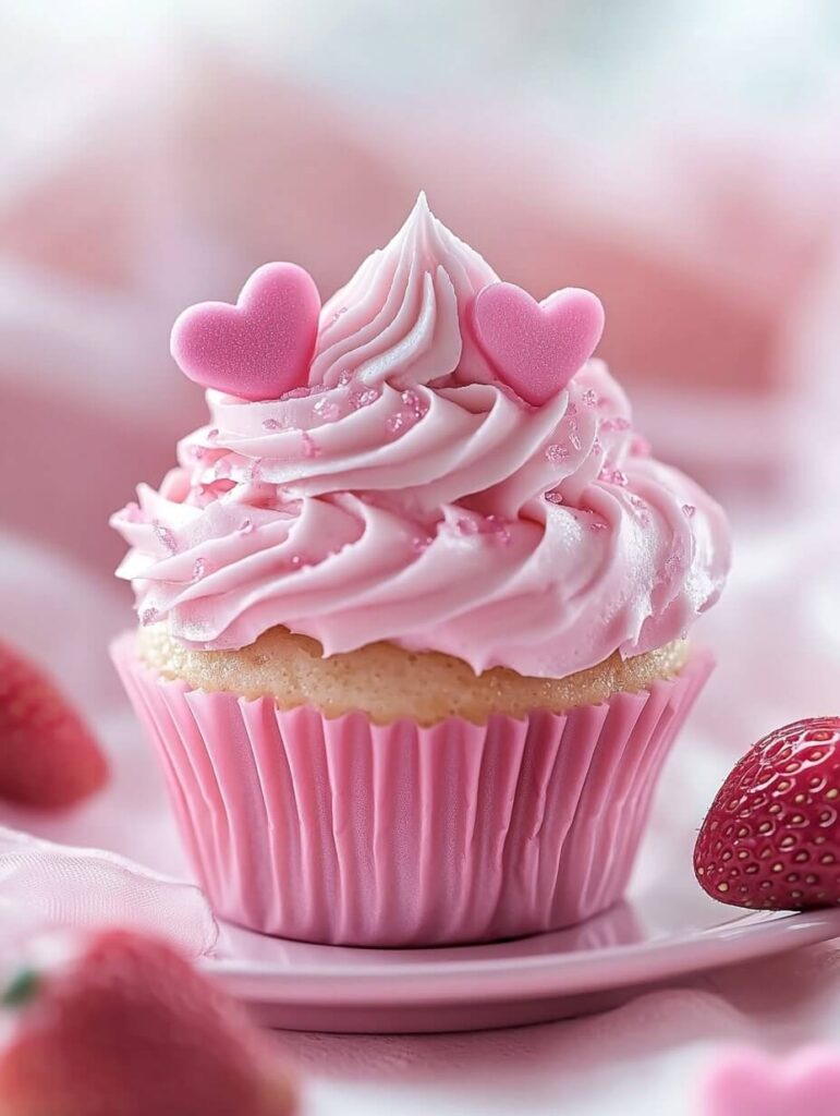 Heart-Themed Cupcake with Pink Buttercream