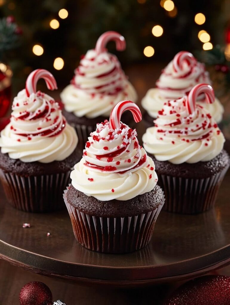 Holiday Candy Cane Cupcakes with Whipped Frosting