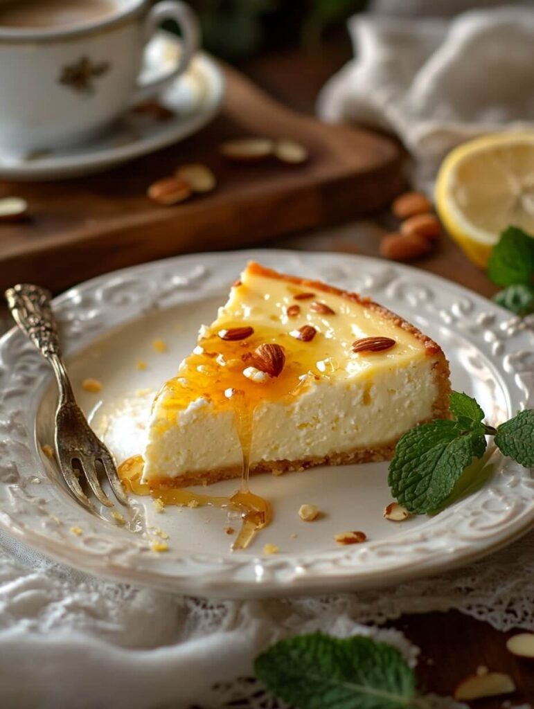 Honey-Drizzled Ricotta Cheesecake Slice