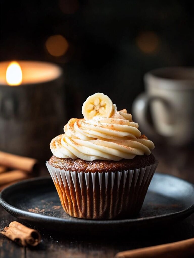 Hummingbird cupcake with cinnamon and banana topping