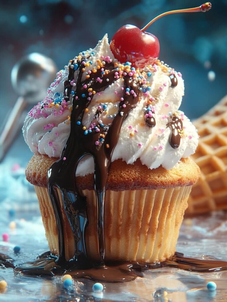 Ice cream sundae cupcake with cherry on top