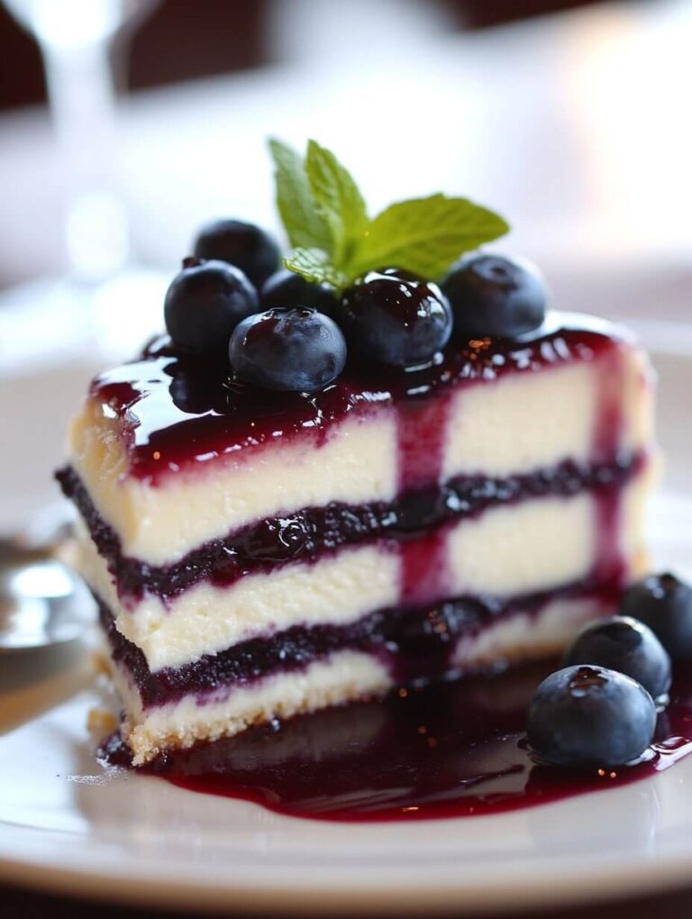 Layered Blueberry Cheesecake with Fresh Blueberries