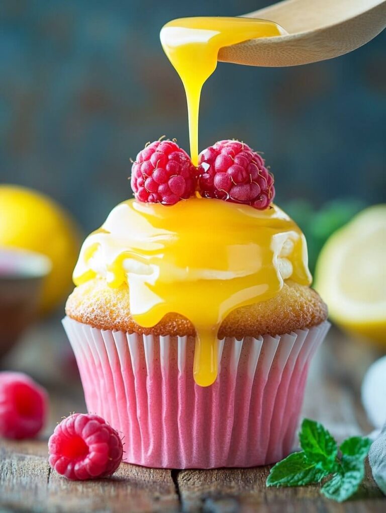 Lemon Raspberry Cupcake with Drizzle