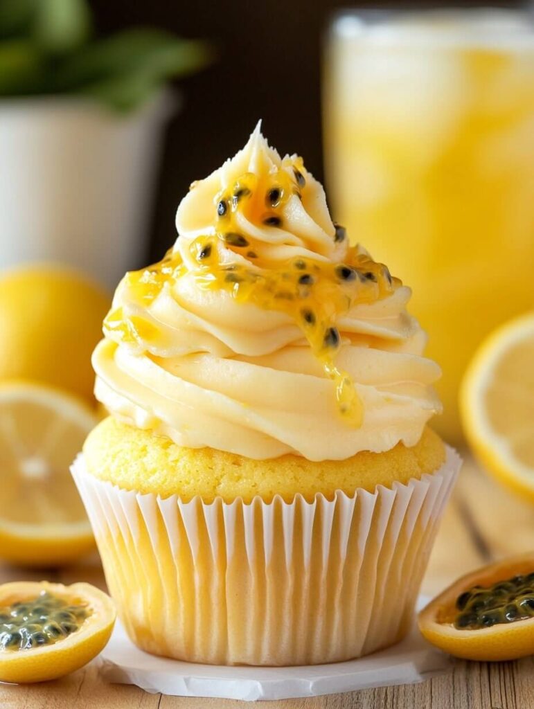 Luscious passion fruit cupcake with silky smooth topping