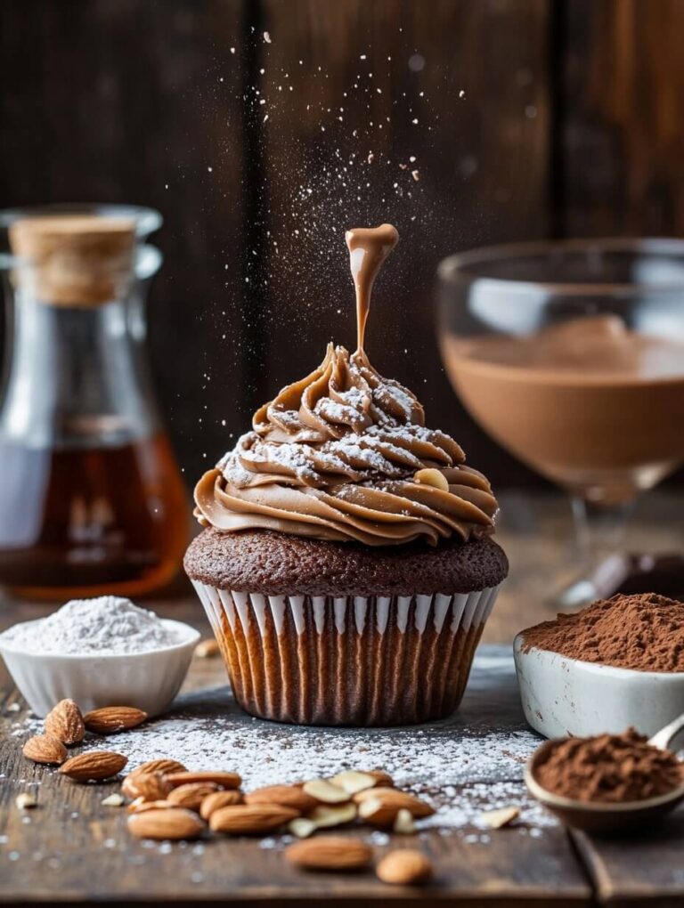 Luxurious Chocolate Cupcake with a Dusting of Powdered Sugar