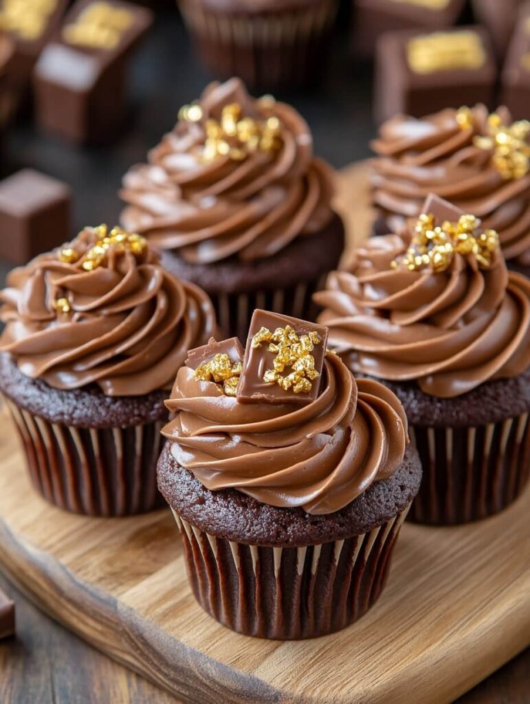 Luxurious Chocolate Cupcakes Topped with Gold-Dusted Chocolate Pieces