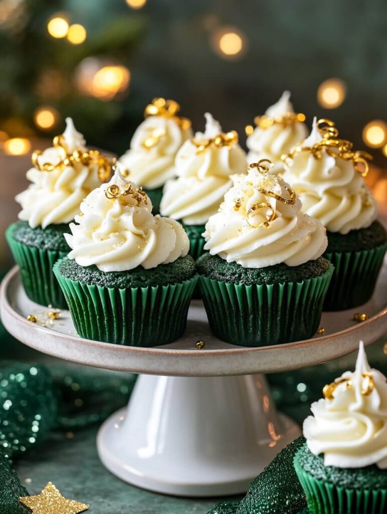 Luxurious Green Velvet Cupcakes with Gold Accents