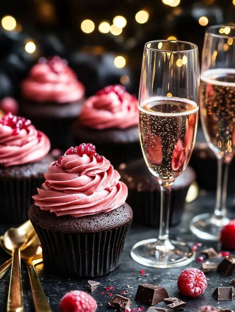 Luxurious Raspberry Chocolate Cupcakes with Champagne