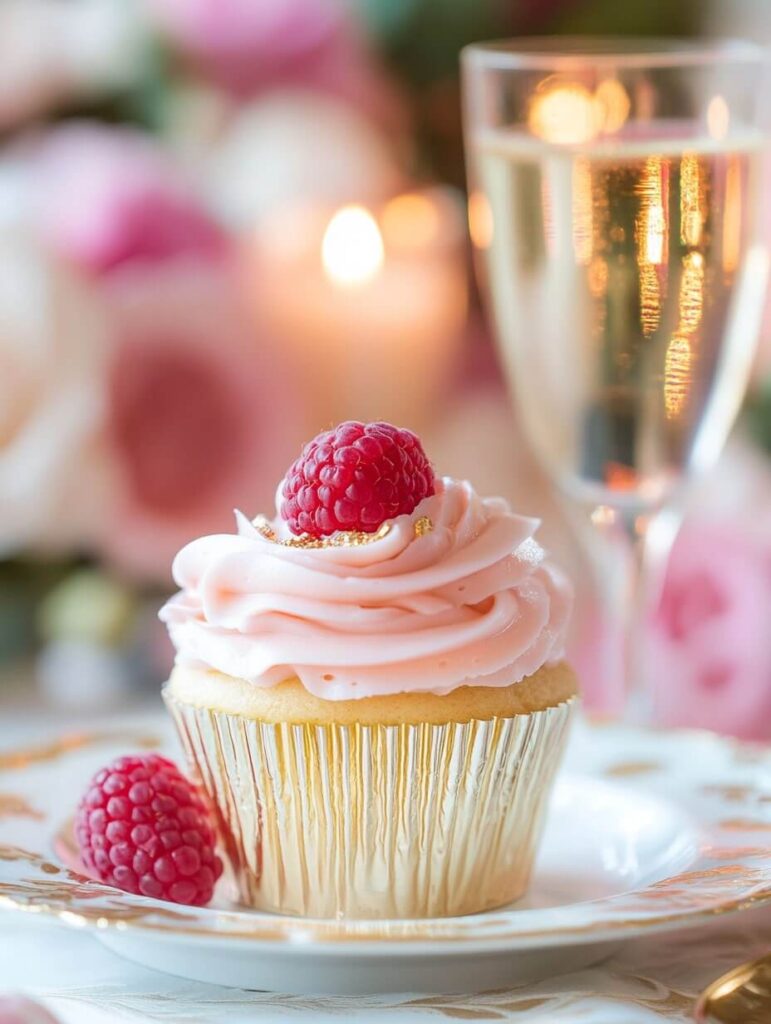 Luxurious Raspberry-Topped Champagne Cupcake