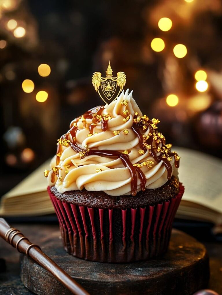 Magical Butterbeer Cupcake with Golden Accents