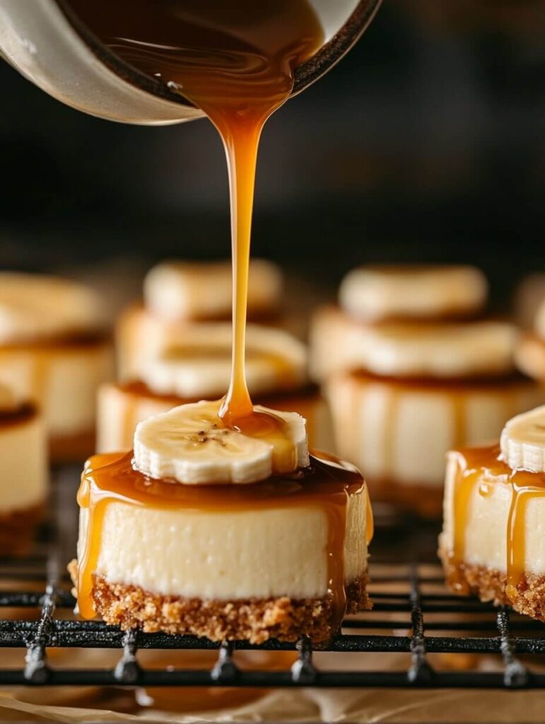 Mini Banana Caramel Cheesecake with Dripping Sauce