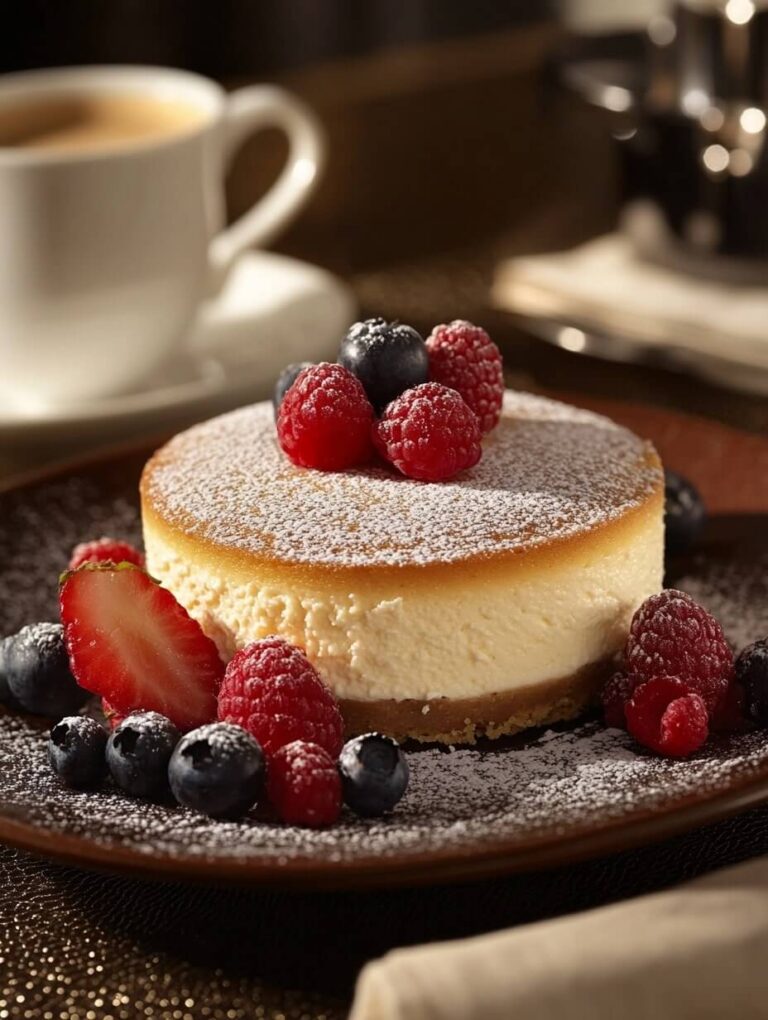 Mini Ricotta Cheesecake with Fresh Berries and Powdered Sugar