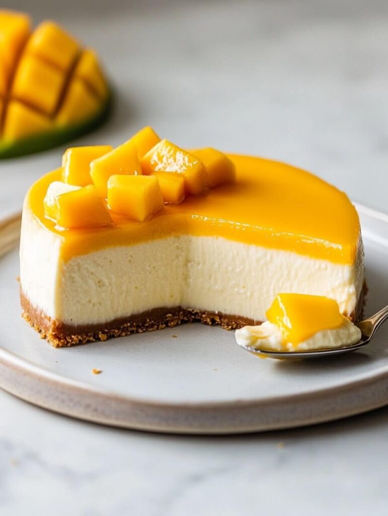 No-Bake Mango Cheesecake with Fresh Mango Cubes