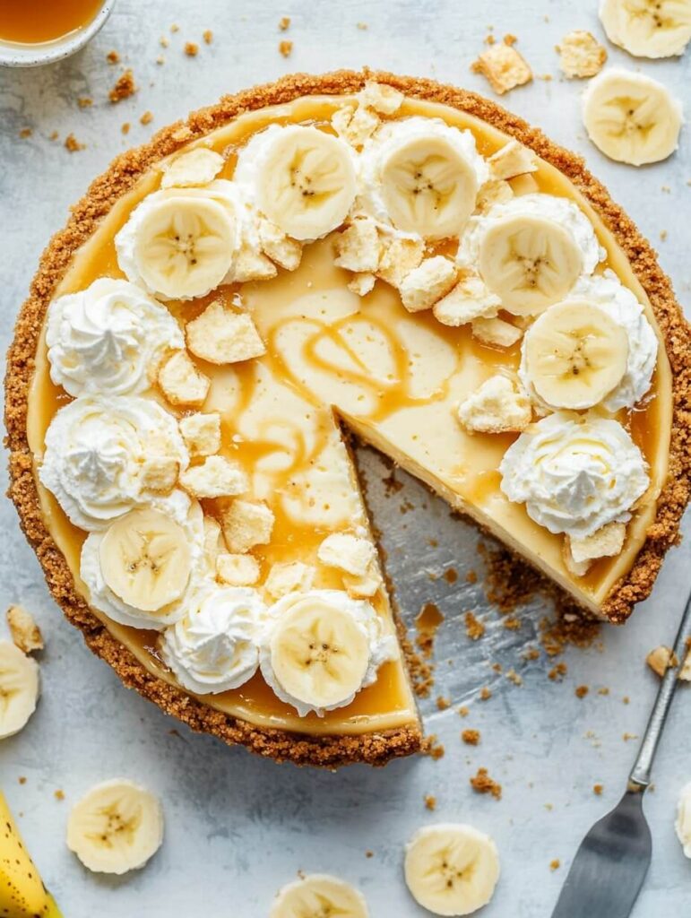 Overhead Shot of Sliced Cheesecake with Whipped Topping