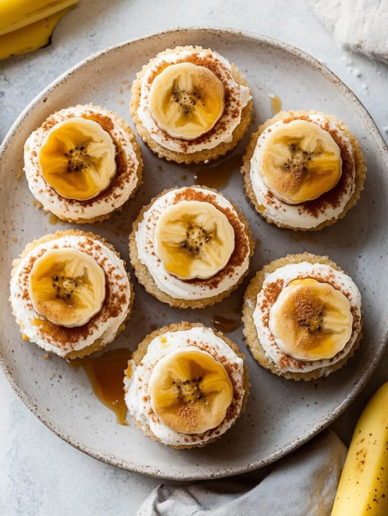 Overhead View of Banana Topped Mini Cheesecakes