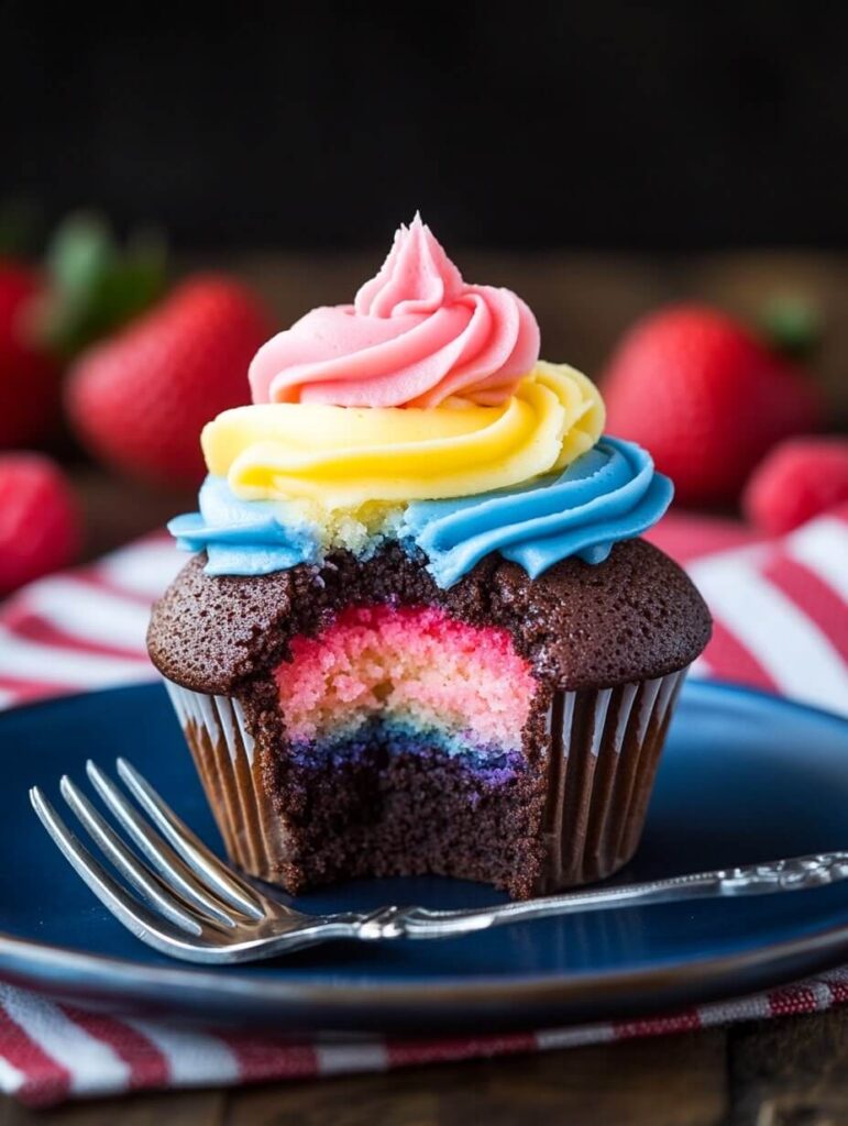 Patriotic Rainbow Surprise Cupcake