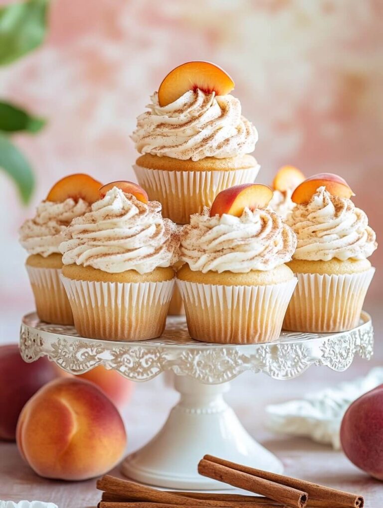 Peach Cobbler Cupcakes on a Tiered Stand