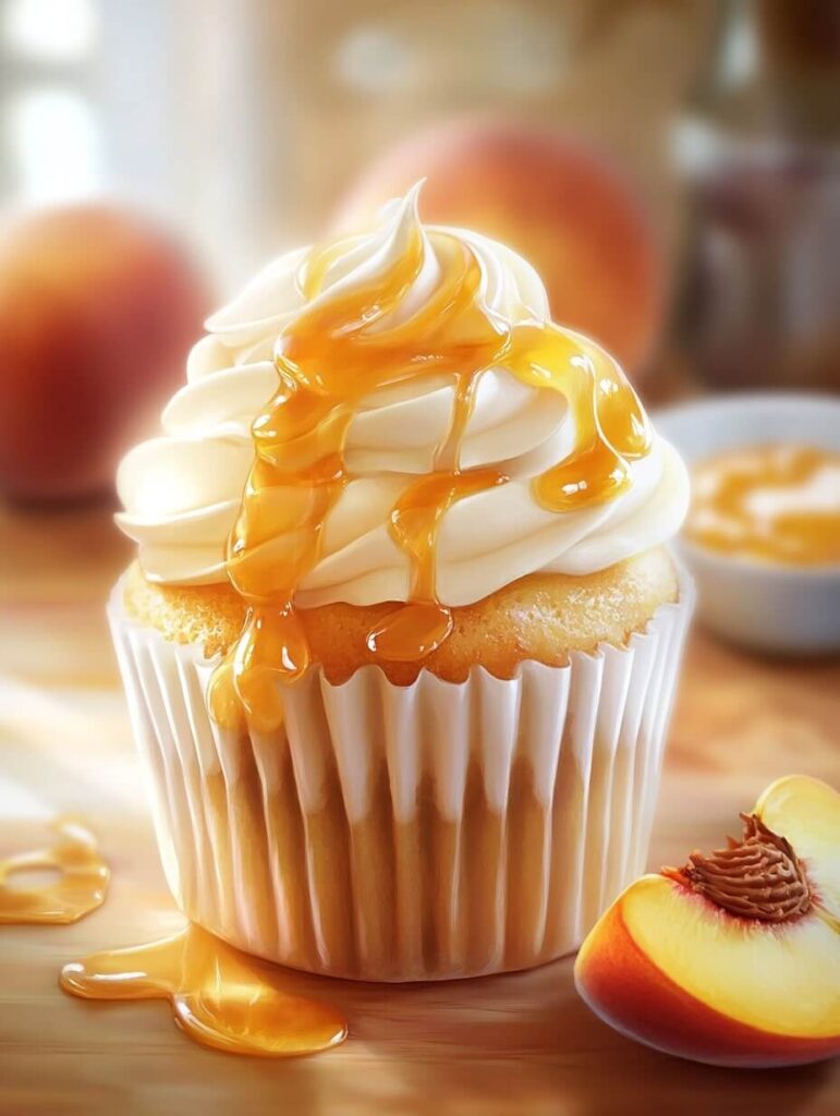 Peach Drizzle Cupcake with Caramel Sauce