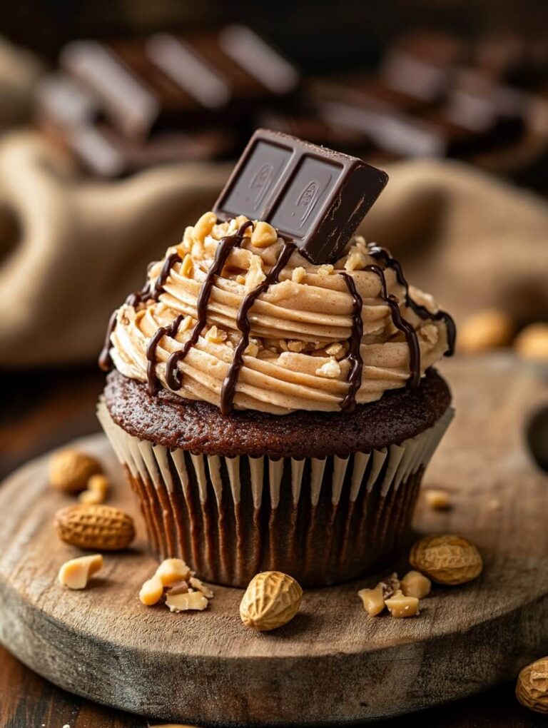 Peanut butter chocolate cupcake with chocolate bar topping