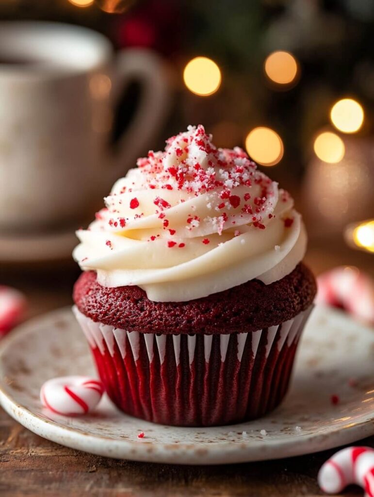 Peppermint Red Velvet Cupcake with Cream Cheese Frosting