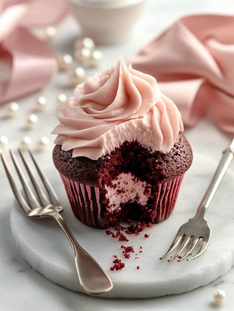 Pink Velvet Cupcake with Creamy Filling