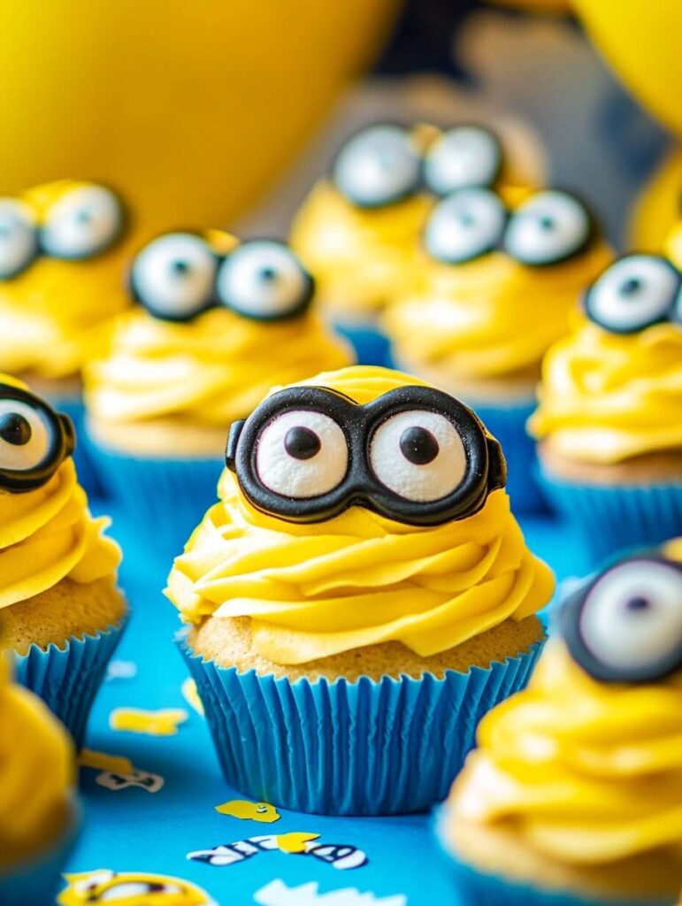 Playful Minion-Themed Cupcakes Display