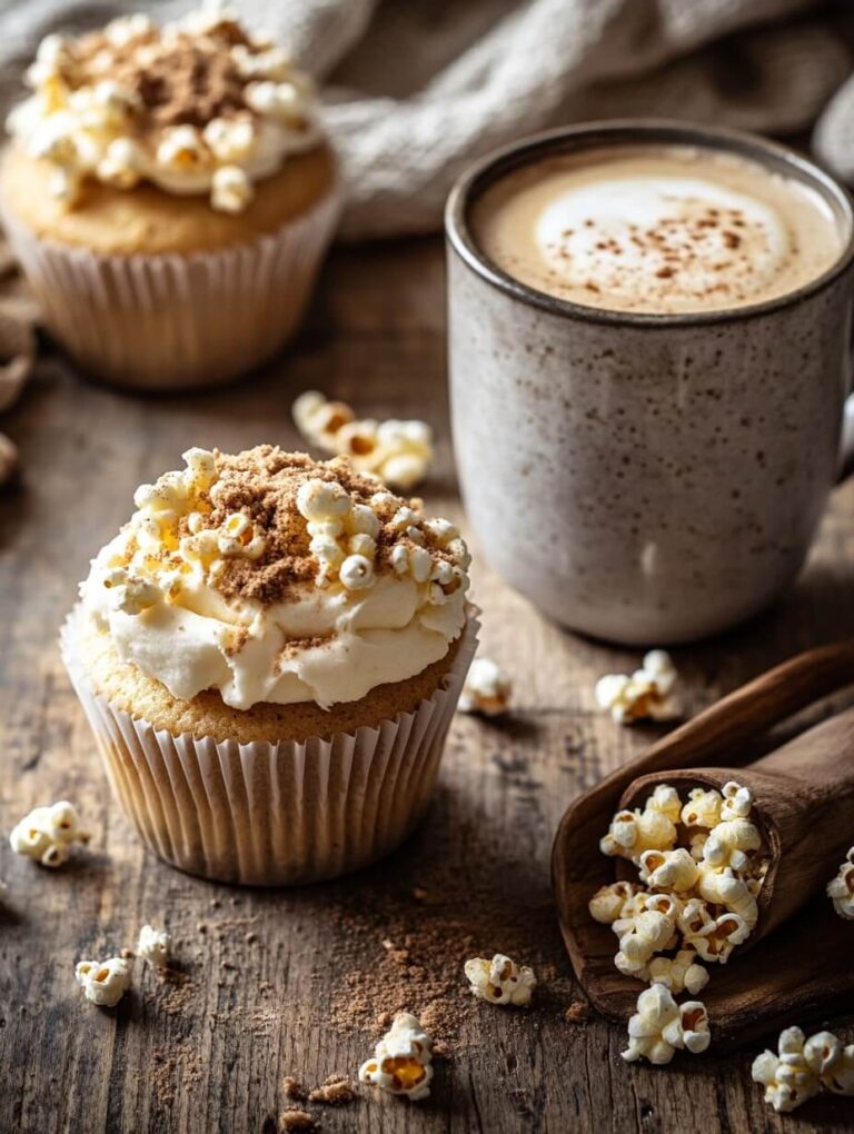 Popcorn-Topped Cookie Butter Cupcakes