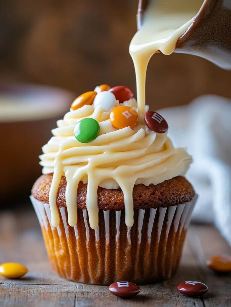 Pumpkin Cupcake with White Chocolate Drizzle