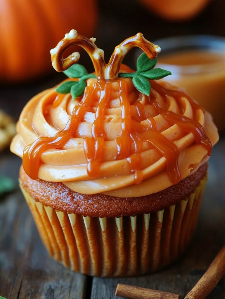 Pumpkin Spice Caramel Drizzle Cupcake