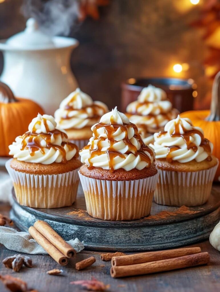 Pumpkin Spice Caramel Swirl Cupcakes