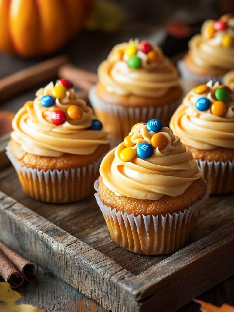 Pumpkin Spice Cupcakes with Candy Toppings