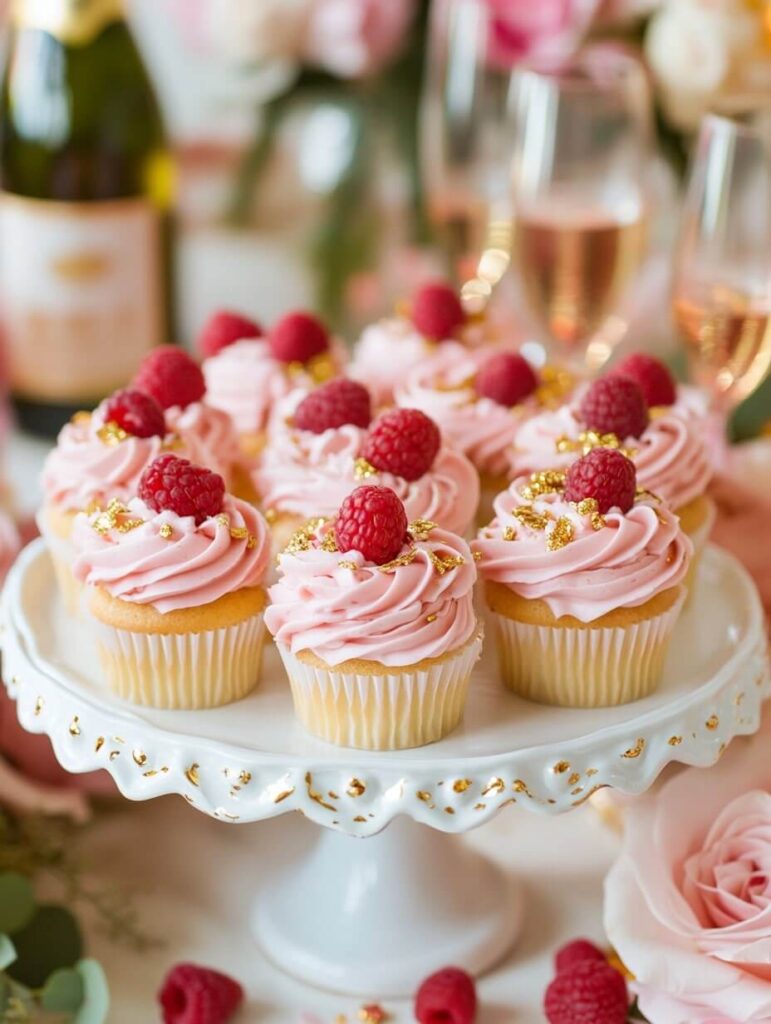 Raspberry and Gold Pink Champagne Cupcakes