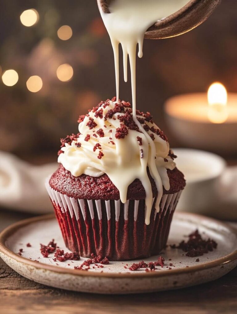 Red Velvet Cupcake with White Chocolate Drizzle