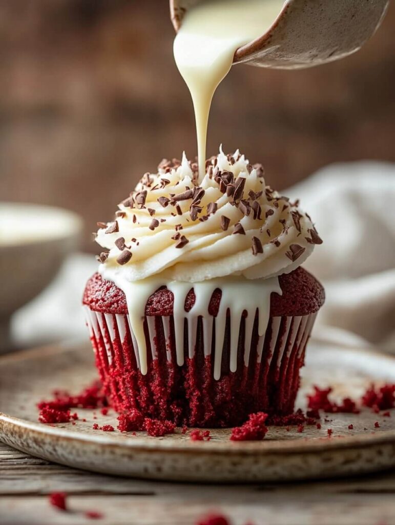 Red Velvet Cupcake with White Chocolate Drizzle