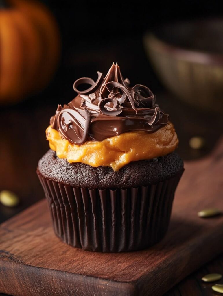 Rich Chocolate Cupcake with Pumpkin Spice Topping