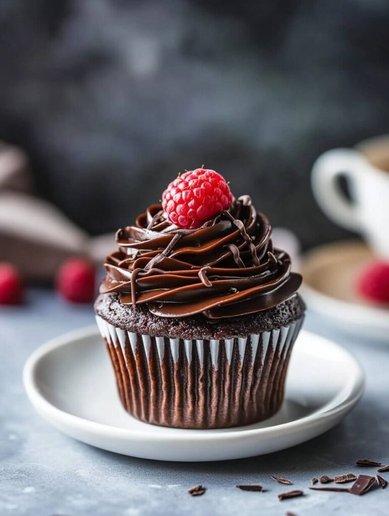 Rich Chocolate Drizzle Cupcake with Raspberry