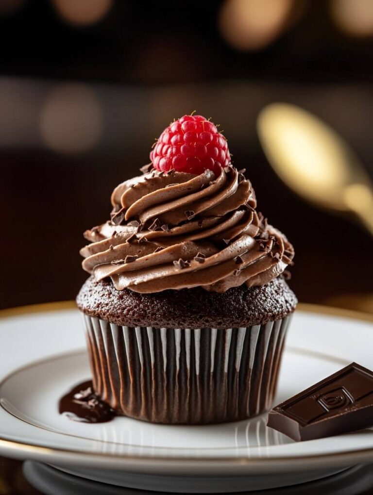 Rich Chocolate Raspberry Cupcake with Chocolate Shavings