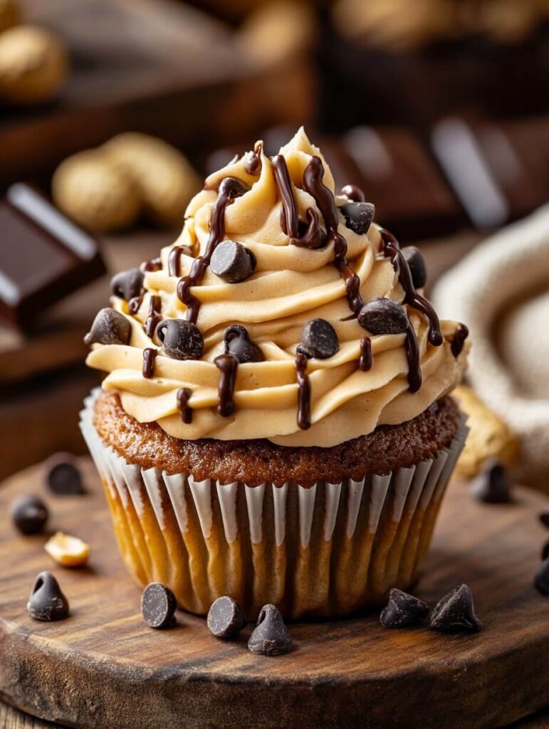 Rich Peanut Butter Drizzle Cupcake with Dark Chocolate