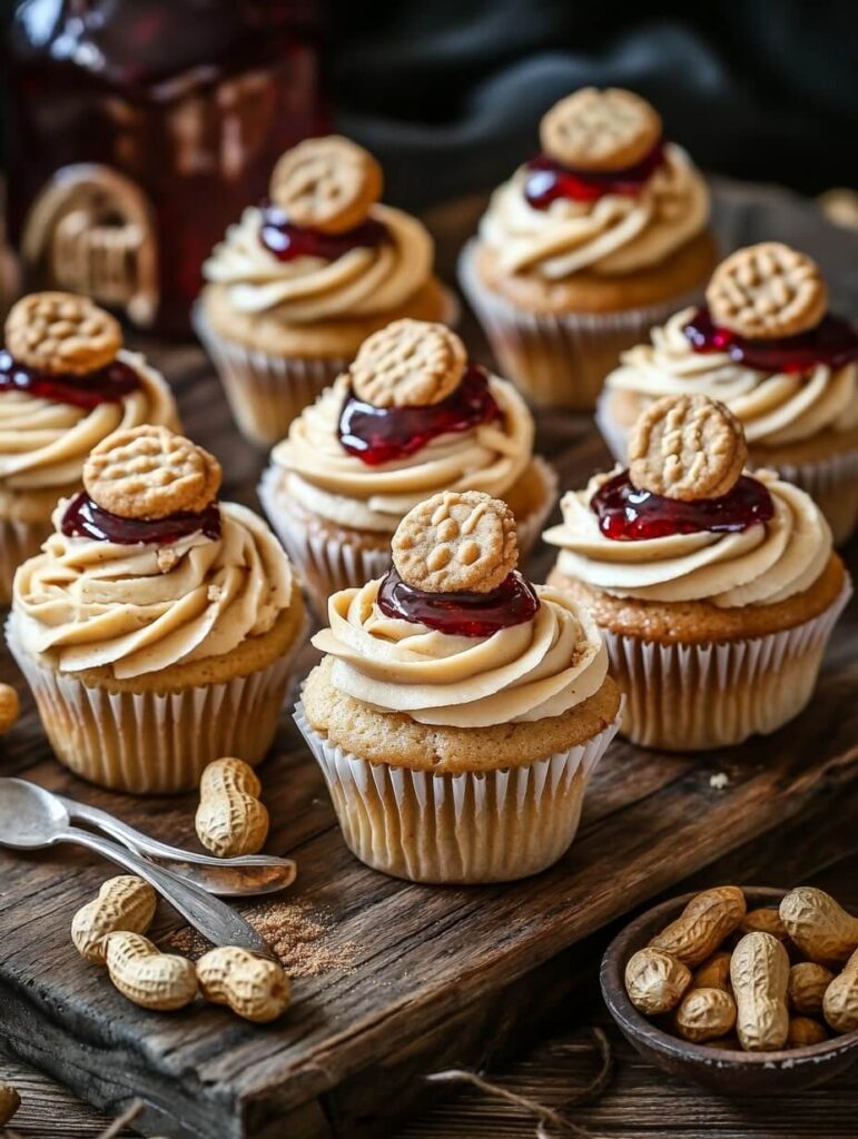 Rustic Peanut Butter and Jelly Cupcake Display