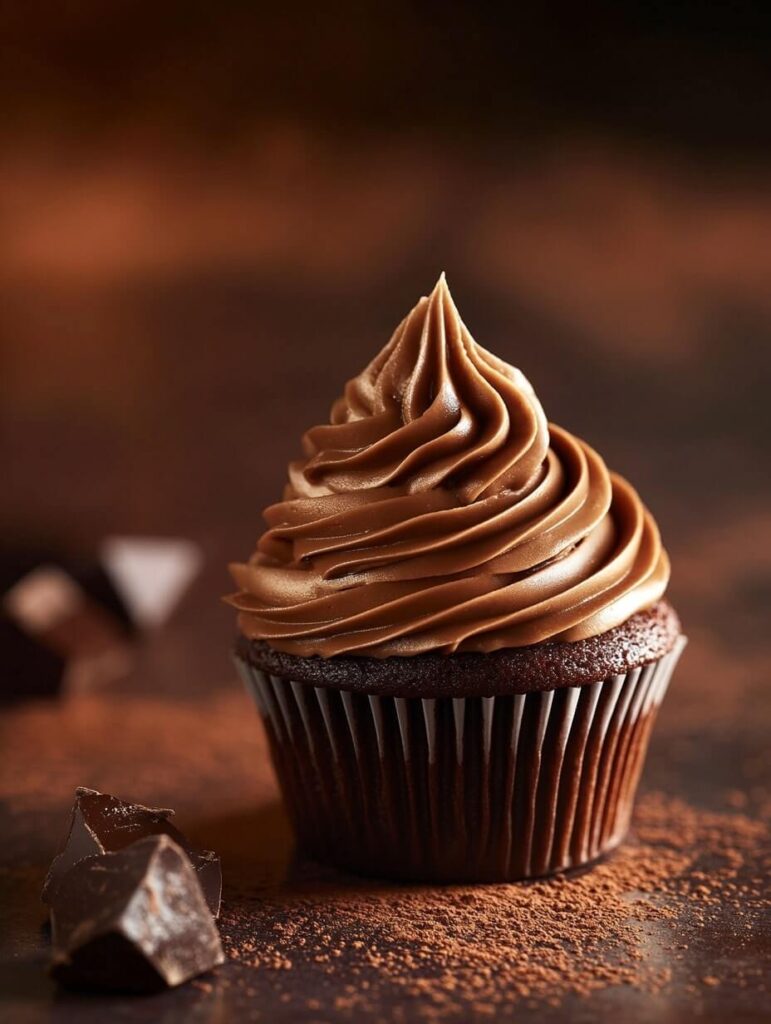 Silky Chocolate Cupcake with a Smooth Frosting Swirl