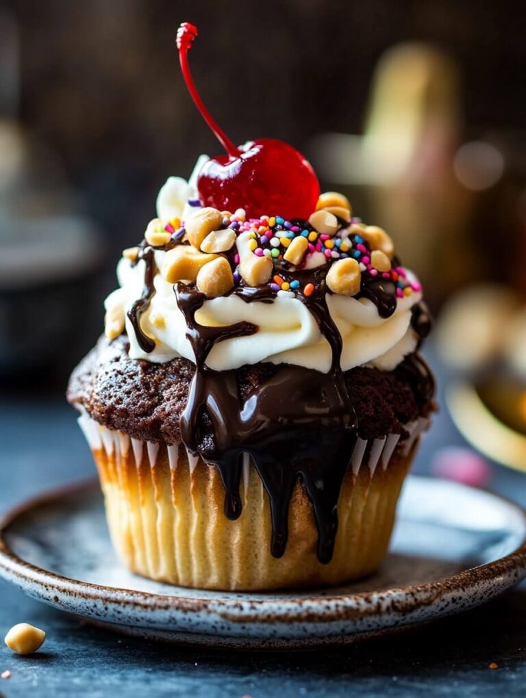 Single Banana Split Cupcake